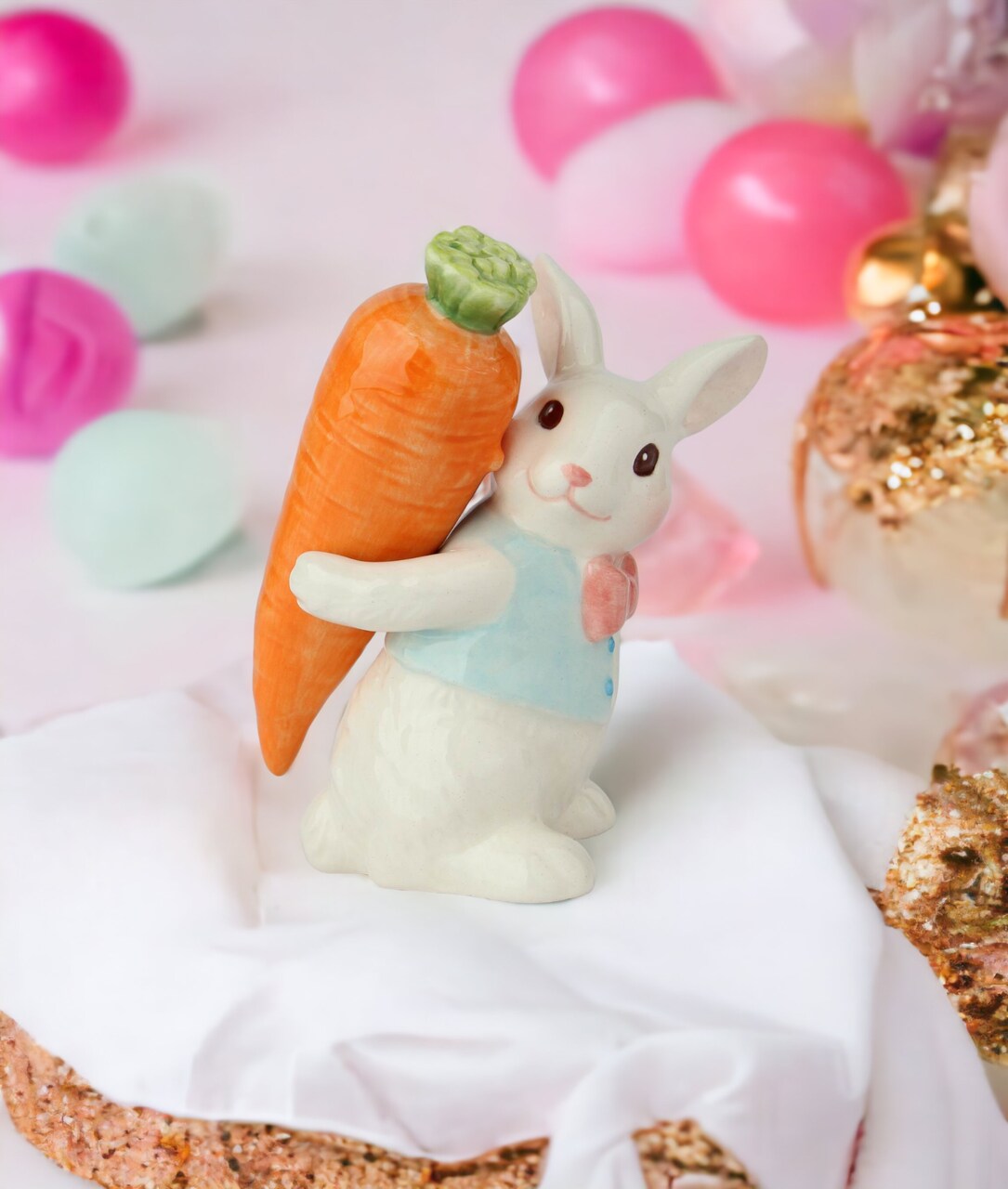 Ceramic Easter Bunny Rabbit Carrying Carrot Stick Salt and Pepper Shakers, Gift for Her, Gift for Mom, Kitchen Décor, Spring Décor